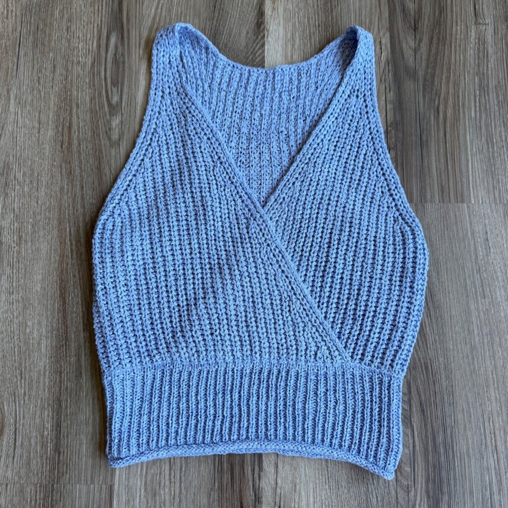 Y2K Light Blue‎ Surplice Wrap Knit Tank Top Sleeveless Sweater Periwinkle M